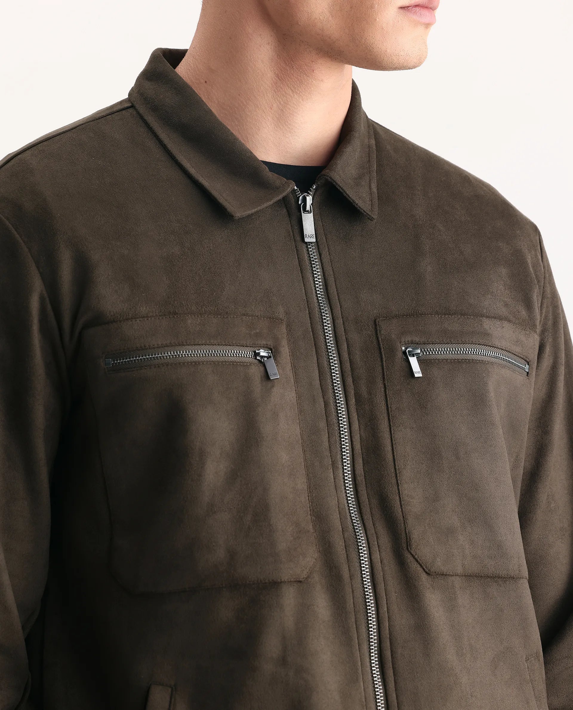 Rare Rabbit Men's Bax-25 Dark Olive Polyester Blend Plain Relaxed Fit Full Sleeve Spread Collar Jacket - Image 3