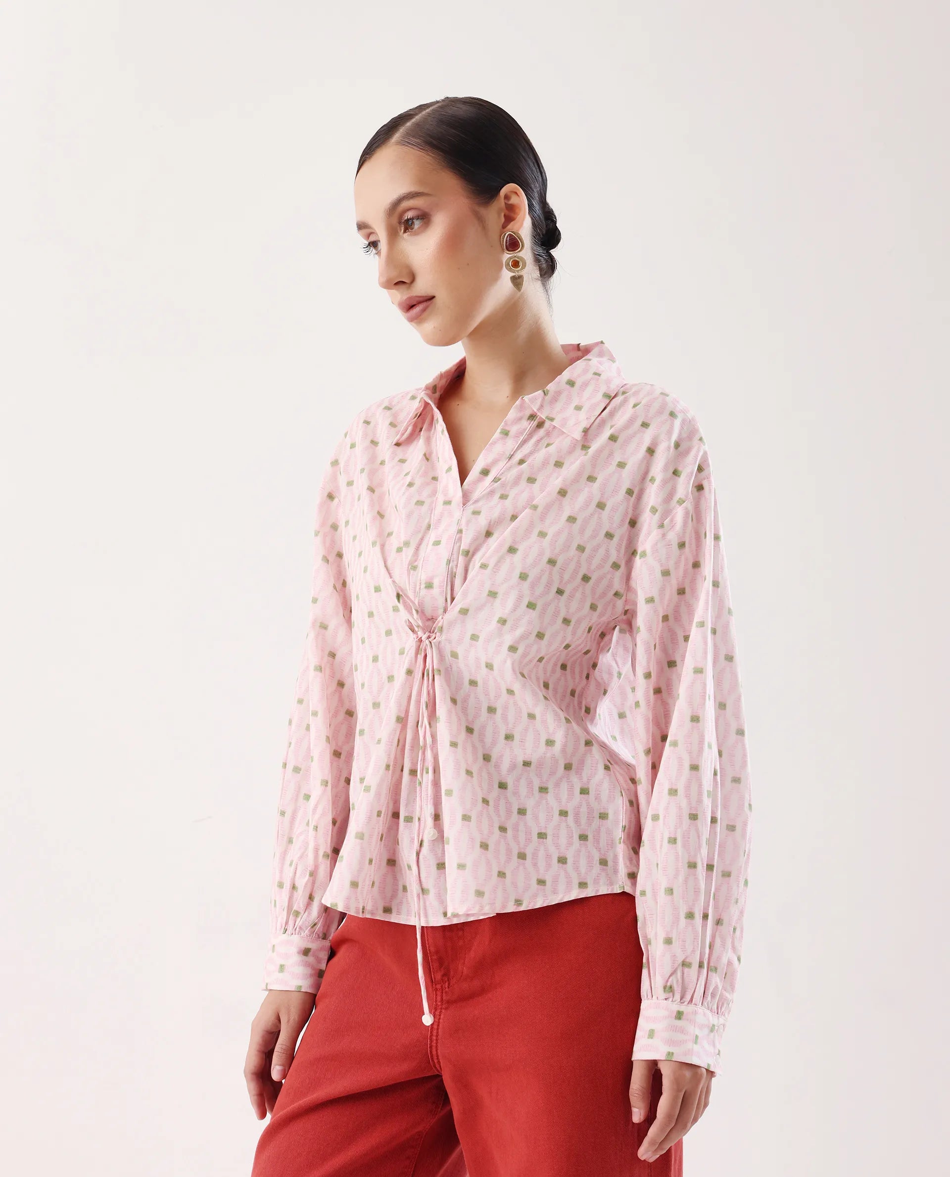 Rareism Women's Eldan Pink Cotton Collared Neck Relaxed Fit Top - Image 4