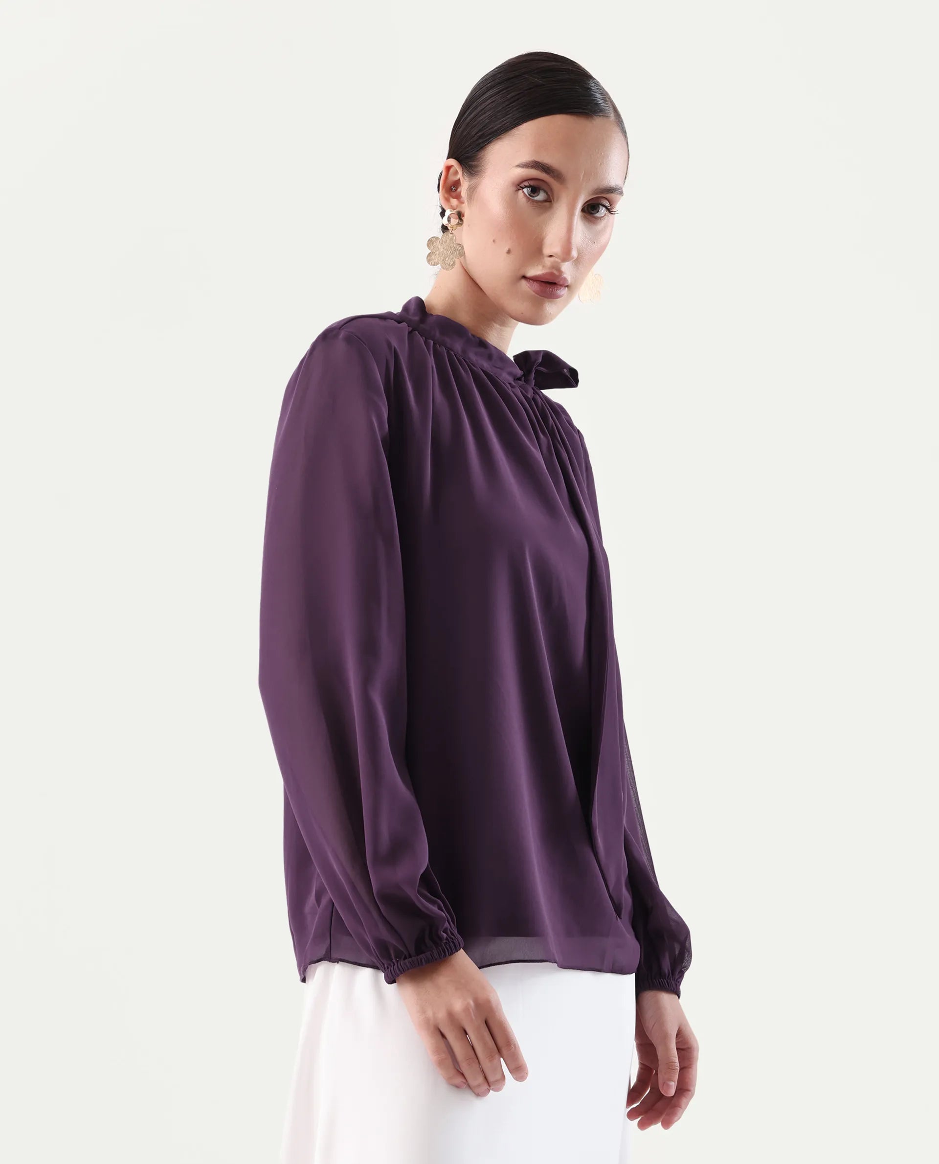 Rareism Women's Elden Maroon Polyester Tie-Up Neck Regular Fit Plain Top - Image 6