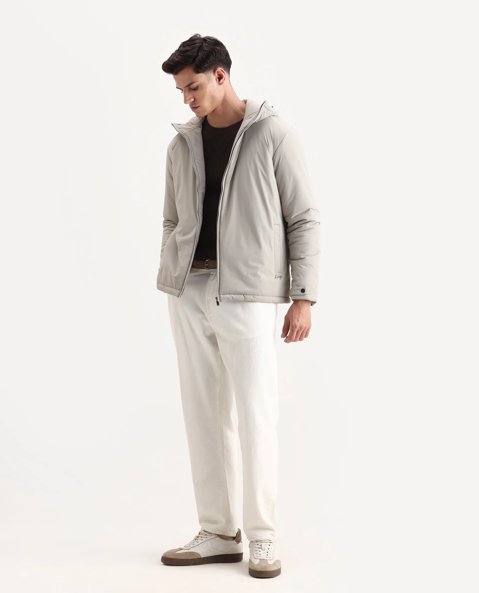 Rare Rabbit Men's Kost Light Grey Nylon Fabric High Neck Relaxed Plain Jacket - Image 2