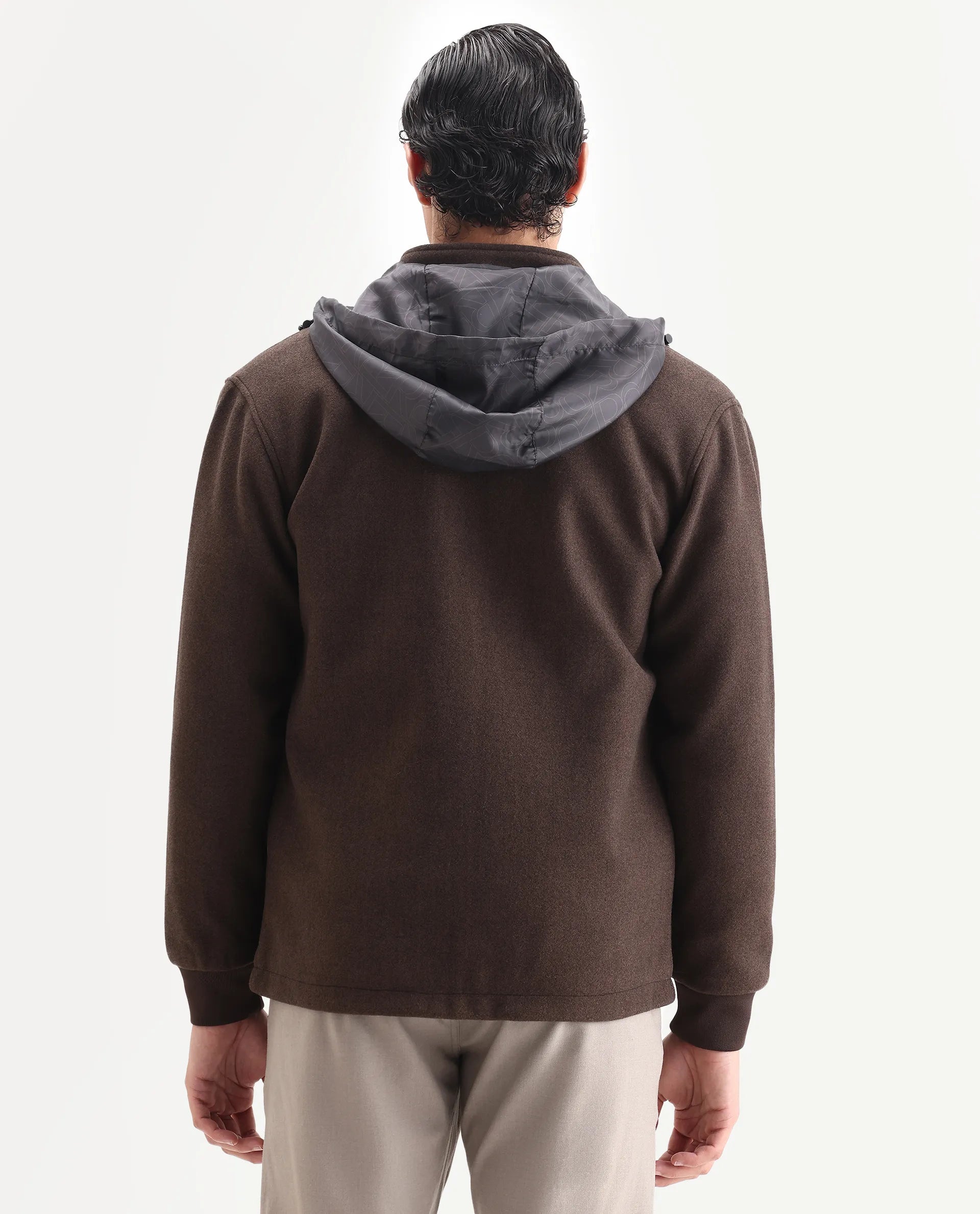 Rare Rabbit Men's Meron-25 Dark Brown Polyester Textured Relaxed Fit Full Sleeve Hooded Jacket - Image 7